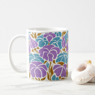 Taza De Café Lavanda Estilizada Abstracta Y Floral Azul