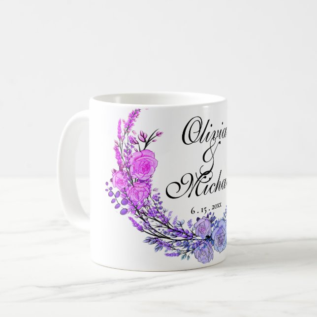 Taza De Café Lavanda, eucalipto, rosas verde azulados rosados p (Anverso izquierdo)