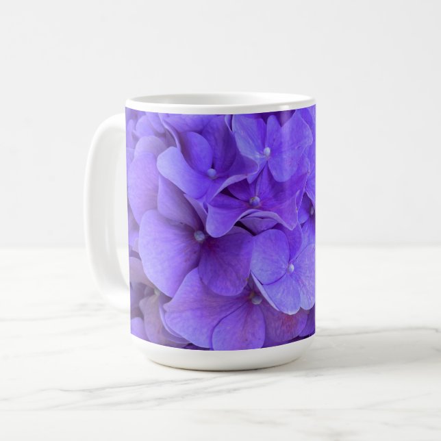Taza De Café Lavanda lila púrpura Hidrangeas flores púrpuras (Anverso izquierdo)