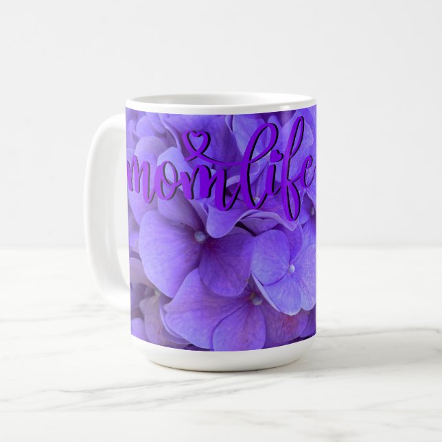 Taza De Café Lavanda lila púrpura Hidrangeas flores púrpuras (Anverso izquierdo)