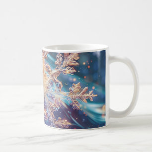 Taza De Café Lavanda/Navidades azules Arte digital con copos de