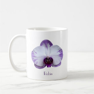 Taza De Café Lavanda y café con orquídea blanca