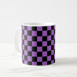 Taza De Café Lavanda y patrón negro de verificación