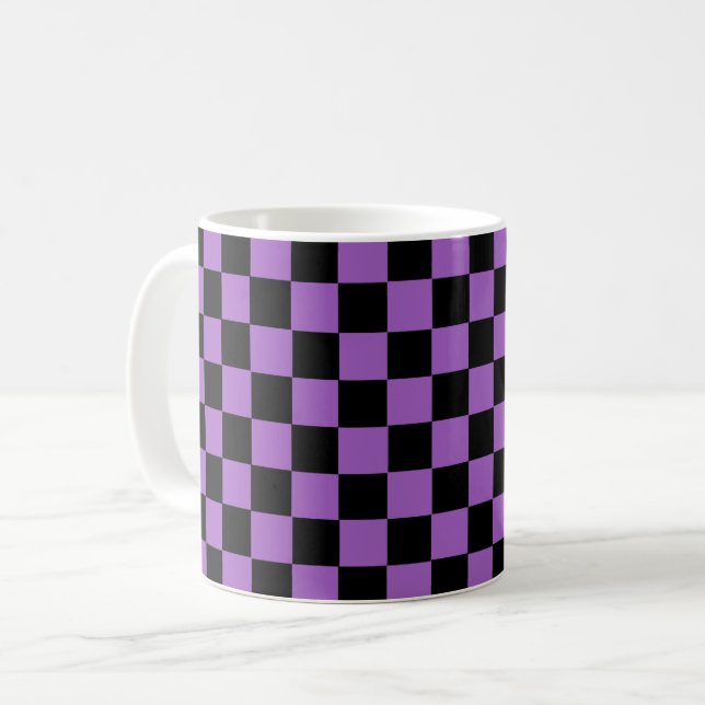 Taza De Café Lavanda y patrón negro de verificación (Anverso izquierdo)