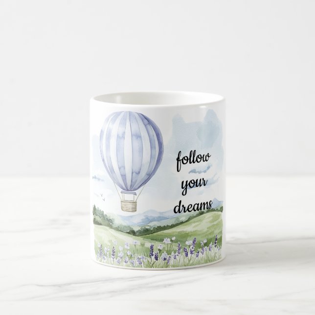 Taza De Café Lavender Floral Purple White Globo de aire calient (Centro)