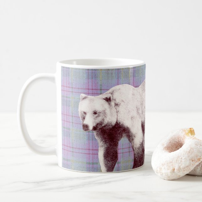 Taza De Café Lavender Plaid Momma Bear (Con donut)