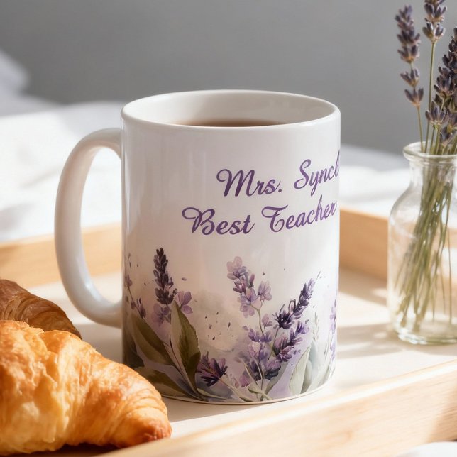 Taza De Café Lavender Spring Floral Best Teacher Appreciation (Subido por el creador)