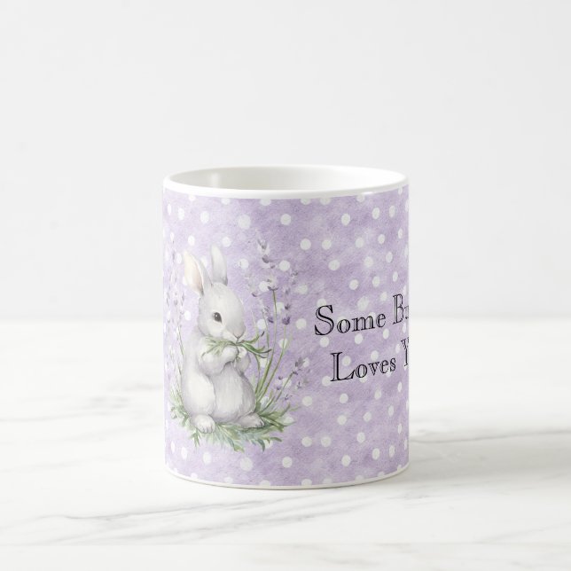 Taza De Café Lavender White Polka Dots Bunny Rabbit Love (Centro)
