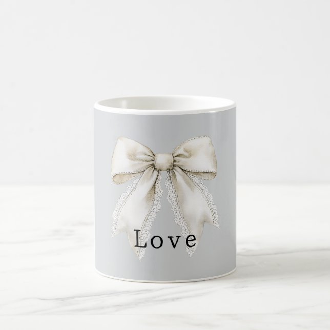 Taza De Café Lazo Blanco de Encaje Falso Gris Bonito   (Centro)
