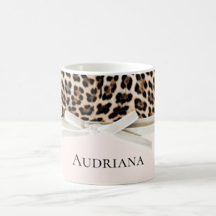 Taza De Café Lazo Blanco de Leopardo Rosado