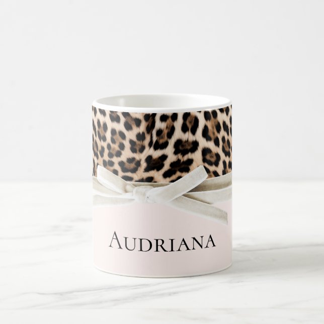 Taza De Café Lazo Blanco de Leopardo Rosado  (Centro)