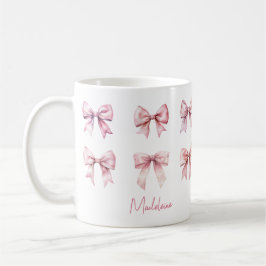 Taza De Café Lazo Coquette Rosa Nombre Personalizado