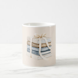 Taza De Café Lazo de cinta de libros azul crema claro