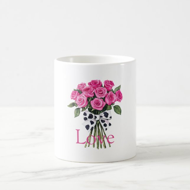 Taza De Café Lazo de impresión occidental de vaca de rosas rosa (Centro)