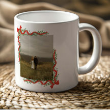 Lazo Rojo Elegante con Foto de Navidad con Verdor