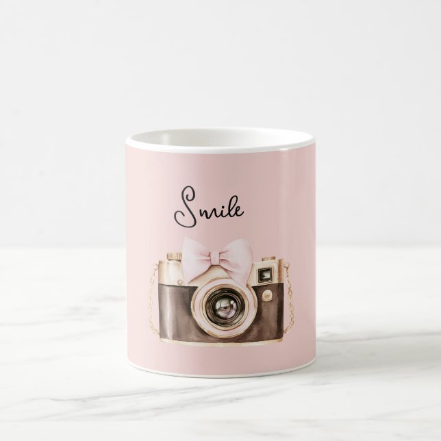 Taza De Café Lazo Rosa Cámara Marrón Sonrisa (Centro)