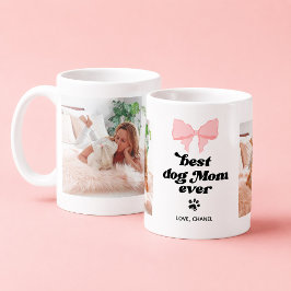 Taza De Café Lazo Rosa Mejor Mamá Perro Personalizado 2 Fotos