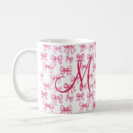 Taza De Café Lazo Rosa Monograma Coquette Estética Elegante De