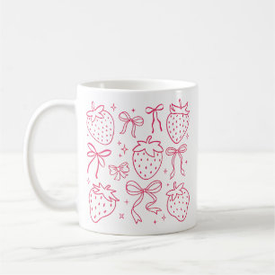 Taza De Café Lazos de fresa rosada kawaii coqueta linda
