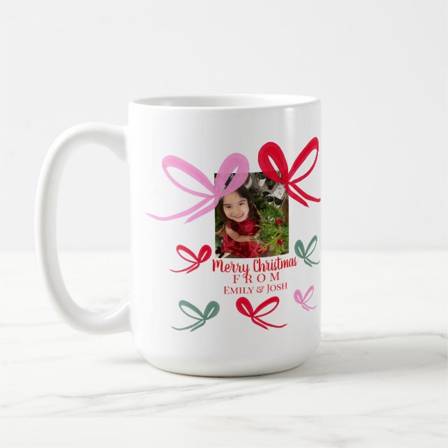 Taza De Café Lazos rojos de Navidad Multicolor Doodle (Izquierda)