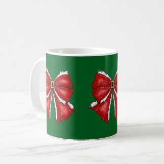 Taza De Café Lazos rojos elegantes de Navidad en verde oscuro