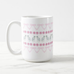 Taza De Café Lazos rosas y gatitos grises