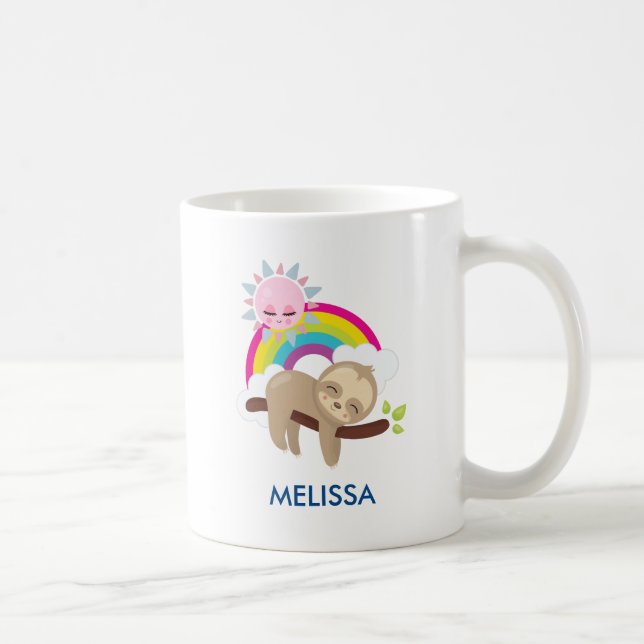 Taza De Café Lazy Slote lindo con sol y arcoiris (Derecha)