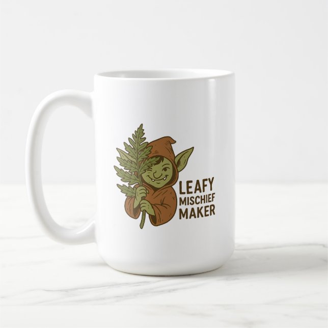 Taza De Café Leafy Mischief Maker - Cute Goblin Forest Createss (Izquierda)