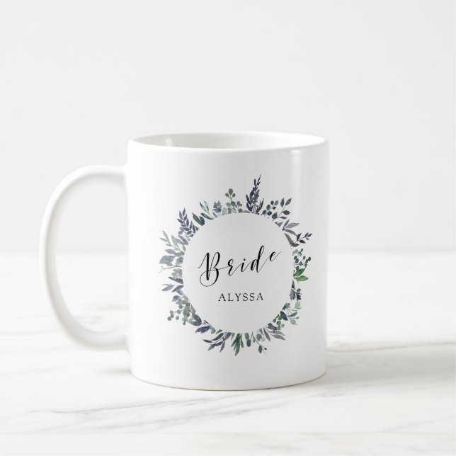 Taza De Café Leafy Watercolor | Novia (Izquierda)