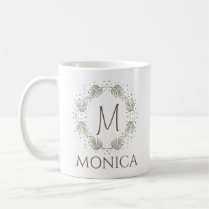 Taza De Café Leafy Wreath Con Monograma Y Nombre