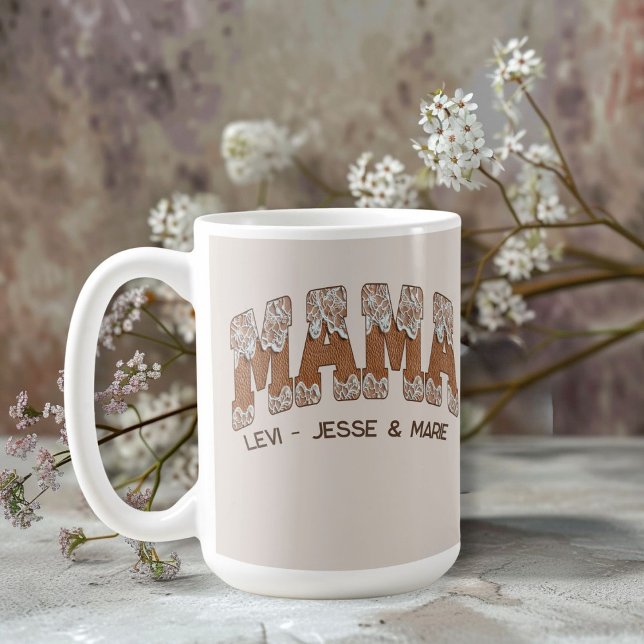 Taza De Café Leather n' Lace Country Varsity Style Mama (Subido por el creador)