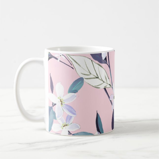 Taza De Café Leavesart morado, flor, qué pintado a mano (Izquierda)