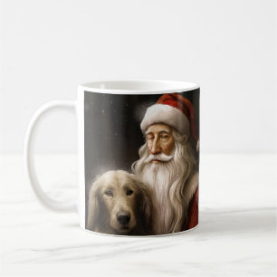 Taza De Café Lebrel afgano con Santa Claus Navidad Festiva