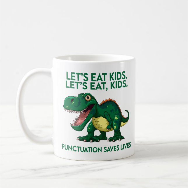 Taza De Café Lección divertida de gramática de dinosaurios (Izquierda)