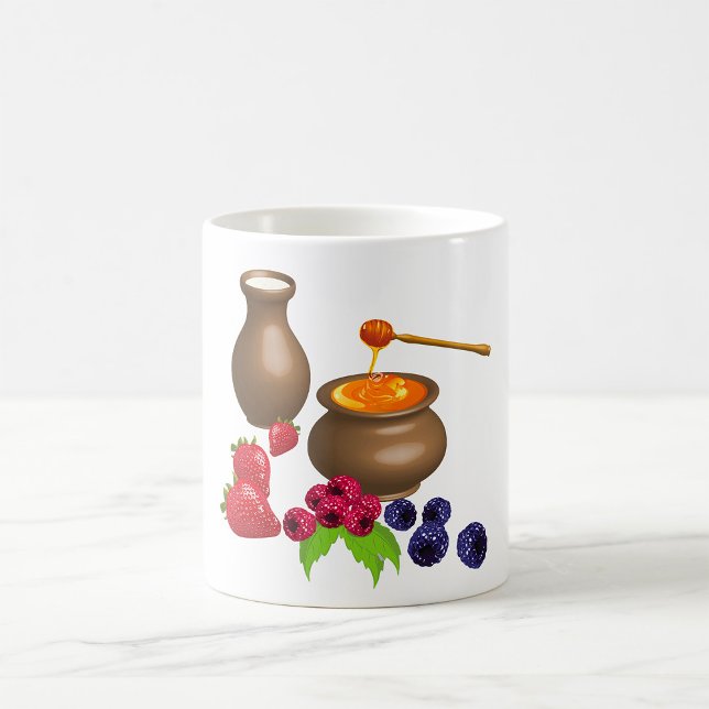 Taza De Café Leche y Miel con Bayas Comida Rústica (Subido por el creador)