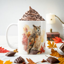 Taza De Café Lechuza acuarela de las vibraciones de otoño -