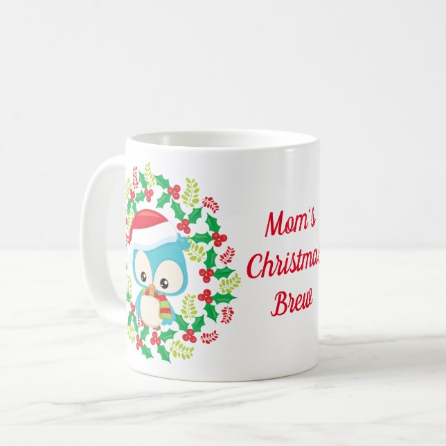 Taza De Café Lechuza azul Santa Hat Navidades Wreath (Anverso izquierdo)