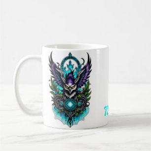Taza De Café Lechuza con elementos mágicos.