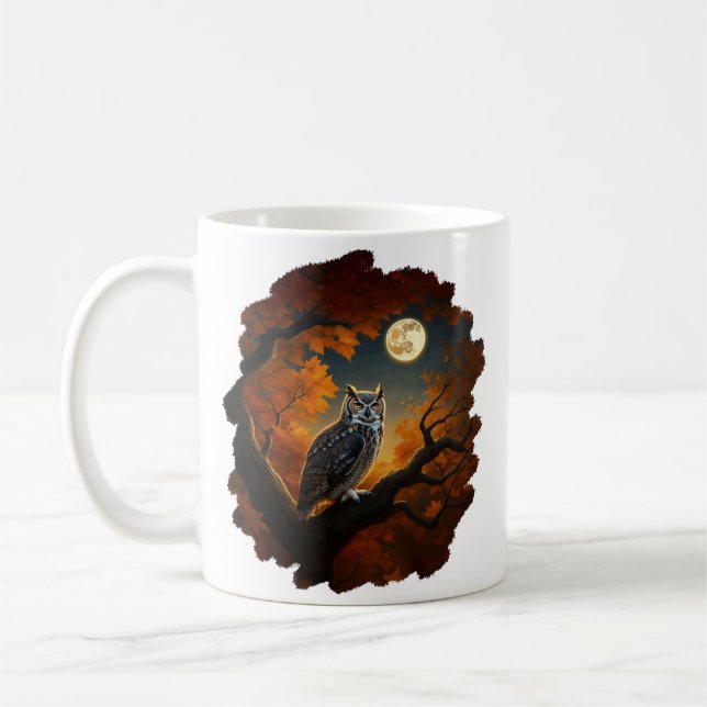 Taza De Café Lechuza Cuerno en otoño (Izquierda)