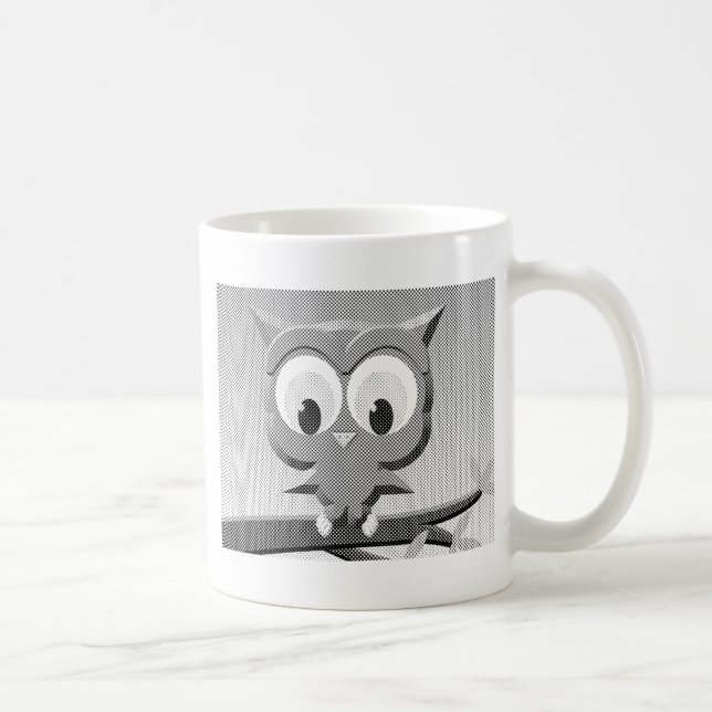Taza De Café Lechuza De Boletín En Blanco Y Negro (Derecha)