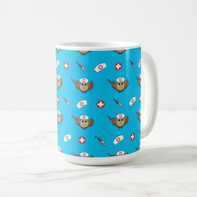 Taza De Café Lechuza de enfermera con Personalizado de jeringas (Anverso derecho)