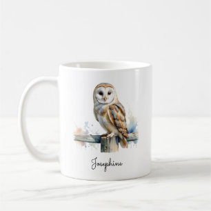 Taza De Café Lechuza de granero al aguarela personalizada