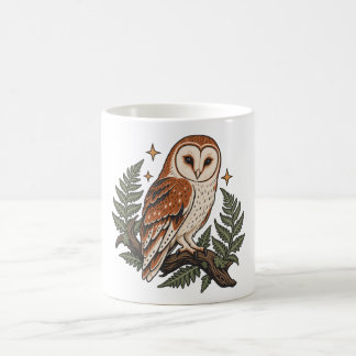 Taza De Café Lechuza de Granero con Helechos y Estrellas del Bo