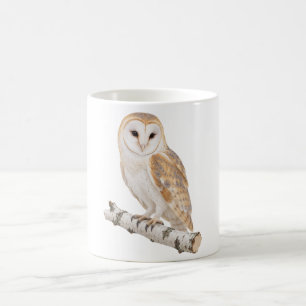 Taza De Café Lechuza de Granero en una Rama de Abedul