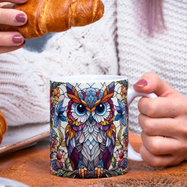 Taza De Café Lechuza Inspirada En Vidrio Manchado