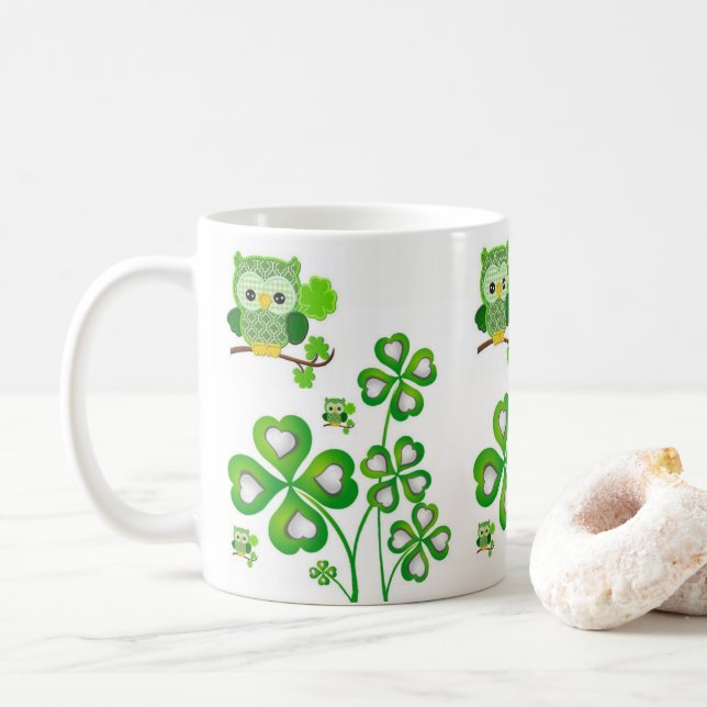 Taza De Café Lechuza Mug de San Patricio (Con donut)