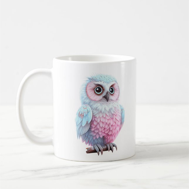 Taza De Café Lechuza Personalizado rosa y azul dulce pastel (Izquierda)