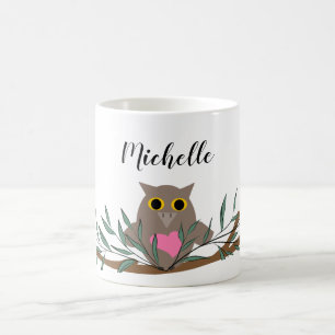 Taza De Café Lechuza Rosa Cuta En Nombre De Rama