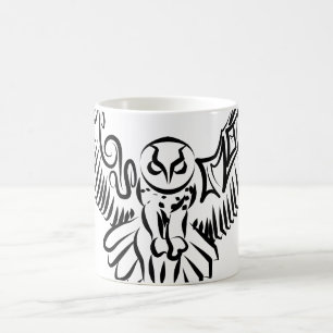 Taza De Café Lechuza voladora tribal blanca y negra