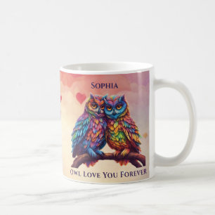 Taza De Café Lechuzas coloridas-Amantes-El día de San Valentín